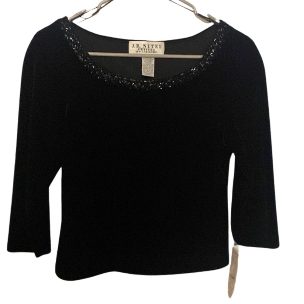 JR  Nites Deadstock 90s black velour top with beaded neckline size medium